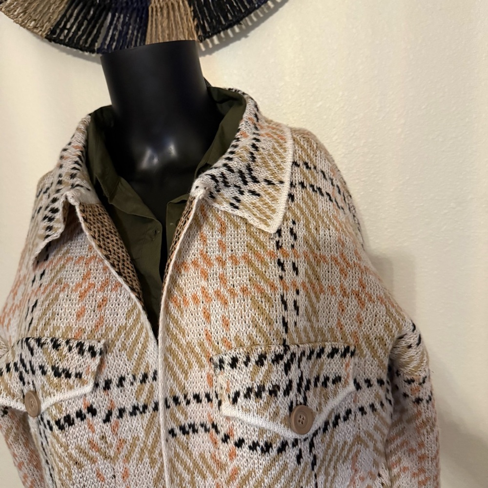 Plaid Women's Cardigan Sweater - Cream and Tan - Picture 7 of 15